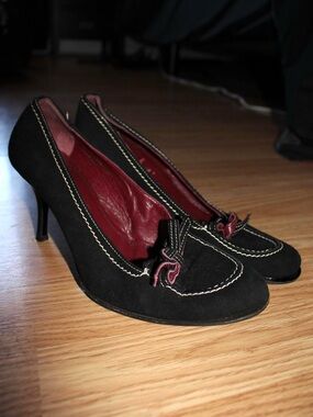 Coach Black Suede Pumps with Red Interior